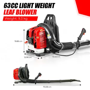 BU-KO 63CC Petrol Backpack Leaf Blower - Powerful 2 Stroke Air Cooled Engine