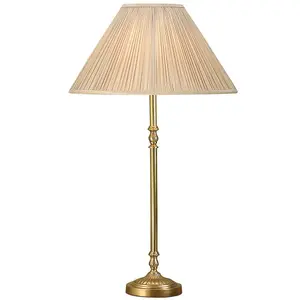 Luxury Traditional Table Lamp Light Solid Brass Base Stem & Beige Pleated Shade