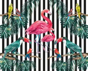 Origin Murals Tropical Flamingo Monochrome Stripped Matt Smooth Paste the Wall Mural 350cm wide x 280cm high