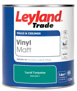 Leyland Trade Vinyl Matt Walls & Ceilings Emulsion Paint Torrid Turquoise (PPG1232-7) 1L