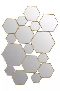 Interiors by Premier Gold Finish Wall Mirror, Stylish Hexagonal Design Accent Mirror For Decor, Functional Geometric New Mirror