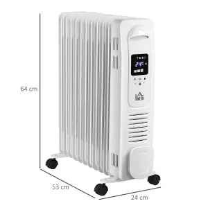 HOMCOM 2500W Oil Filled Portable Radiator Heater w/ Remote Control - White