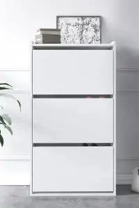 Adel Shoe Cabinet with 3 Flip Doors, 65 x 32 x 118 cm, White