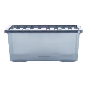 Wham Crystal 5x 45L Plastic Storage Boxes with Lids. Medium Size, Strong. Made in the UK Tint Smoke