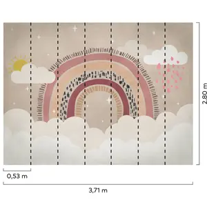 Grandeco Rainbow and Clouds 7 panel Wallpaper Mural 2.8 x 3.71m, Neutral Pink