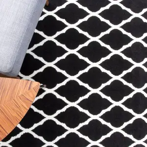 Black White Monochrome Classic Trellis Living Room Rug 240x330cm