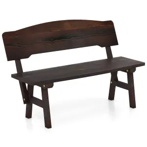 Costway 2-Seat Outdoor Patio Bench 120cm Spruce Wood Garden Loveseat with Inclined Backres