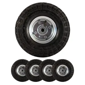 Set of 10 Pneumatic Sack Truck Hand Trolley Wheel Barrow Tyre Tyres 10" Replacement Wheels Black