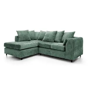 Harriet Crushed Chenille Left Facing Corner Sofa in Rifle Green