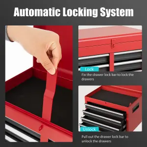 Costway 5-Drawer Rolling Tool Chest High Capacity Tool Storage Cabinet w/ Lockable Wheel