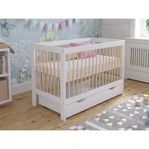 Adwolf Cot Bed with Drawer and Mattress White/Pine