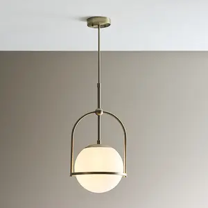 Luminosa Cosenza Pendant Ceiling Light Matt Antique Brass Plate & Opal Glass