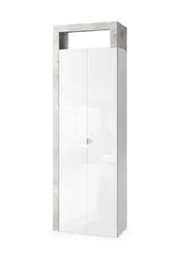 FURNICOMP Lorenzo 2 Door White Gloss and Concrete Grey Tall Bathroom Storage Cupboard