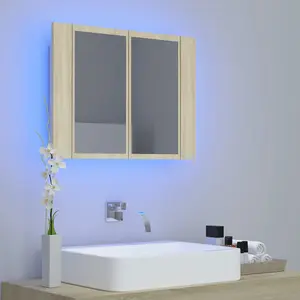 Berkfield LED Bathroom Mirror Cabinet Sonoma Oak 60x12x45 cm