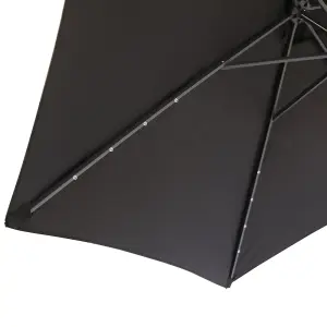 SunDaze 2.5M Black Garden Parasol with Solar LED Lights and Crank Tilt Mechanism Outdoor Patio Umbrella