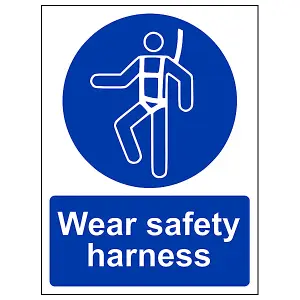 Wear Safety Harness Mandatory PPE Sign - Adhesive Vinyl - 150x200mm (x3)