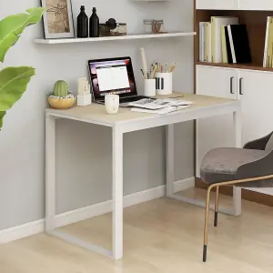 Berkfield Computer Desk White and Oak 110x60x73 cm Engineered Wood