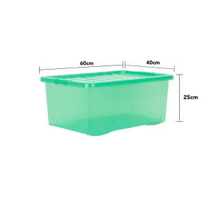 Wham Crystal 5x 45L Plastic Storage Boxes with Lids. Medium Size, Strong. Made in the UK Tint Leprechaun Green