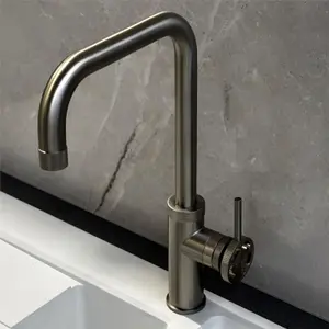 Liquida LB415BS Industrial Style Single Lever Brushed Steel Kitchen Mixer Tap