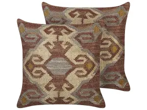 Set of 2 Cushions URPAD Jute 45 x 45 cm Geometric Multicolour