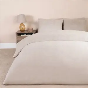 Brentfords Teddy Fleece Duvet Cover Set, Latte Beige - Single