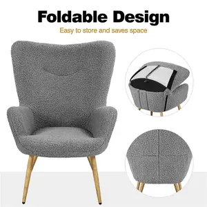 Yaheetech Grey Boucle Accent Chair with Wood-tone Metal Legs