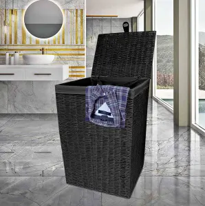 Arpan  Laundry Clothes Basket with Lid, Lock and Lining Storage Basket with Removable Lining (Black - Large)