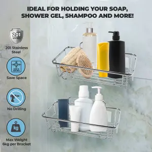 Rectangular 2x Shower Caddy Bathroom Suction Shelf Storage Shampoo Soap Holder No Drill