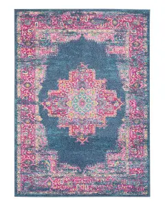 Blue Rug, Floral Persian Rug, Stain-Resistant Traditional Rug for Bedroom, Living Room, & Dining Room-160cm X 221cm