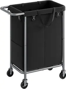 SONGMICS Laundry Cart with Wheels, Dual-Section Laundry Bin, Large Capacity, Detachable Liner, Spacious, Ink Black