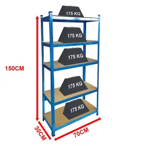 Home Vida 5 Tier Shelf Blue Heavy Duty Shelving Unit (H)1500mm (W)700mm