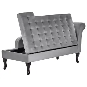 Right Hand Velvet Chaise Lounge with Storage Light Grey PESSAC