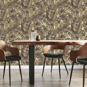 Maui Leaf Wallpaper Gold Fine Decor FD42853