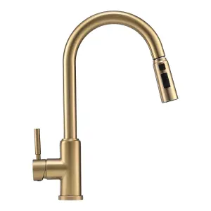 Gold Stainless Steel Side Lever Kitchen Spring Neck Pull Out Kitchen Tap Mixer Tap