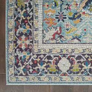 Teal/Multicolor Persian Rug, Easy to Clean Floral Rug, Stain-Resistant Traditional Rug for Dining Room-61cm X 183cm (Runner)