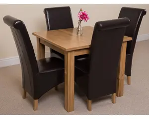 Oslo 90 x 90 cm Oak Small Dining Table and 4 Chairs Dining Set with Montana Brown Leather Chairs