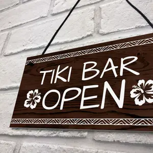 Red Ocean Tiki Bar Open Sign For Home Bar Man Cave Novelty Garden Decor Plaque Gifts