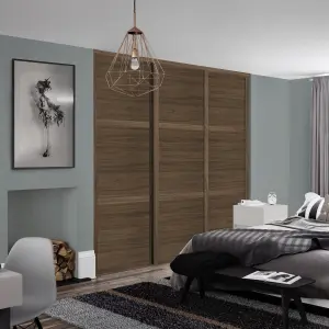 Spacepro Shaker Matt Walnut effect 3 panel Sliding wardrobe door (H) 2220mm x (W) 762mm