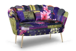 Multicoloured Patchwork Fabric 2 Seater Loveseat Small Sofa