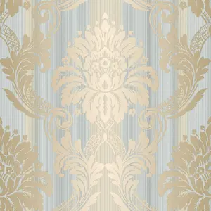 Galerie Classic Silks 3 Blue Fine Stripe Damask Embossed Wallpaper