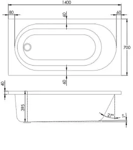 SunDaze 1400 x 700mm Gloss White Acrylic Rectangular Straight Bath Single Ended