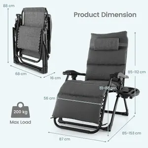 Costway Patio Metal Zero Gravity Chair Outdoor Folding Recliner with Removable Cushion