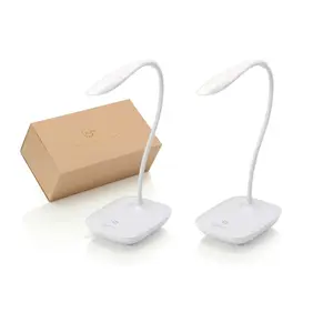 Auraglow Rechargeable Flexi-Neck Dimmable LED Desk Touch Lamp -White-2 Pack