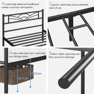 Yaheetech Black 3ft Single Metal Bed Frame with Cloud-inspired Design Headboard