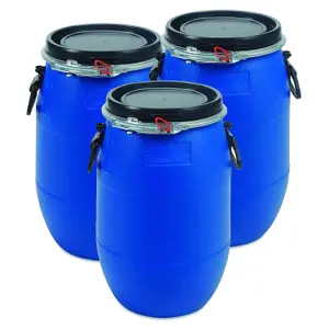 Large 30L Plastic Blue Open Top Food Grade Keg Barrel Storage Drums With Ring Latch & Lid