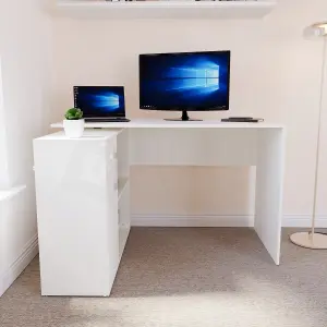 Vida Designs Longton White Adjustable L-Shaped Computer Desk with Shelves, Drawer and Door