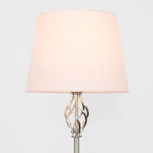 ValueLights Memphis Traditional Style Satin Nickel Barley Twist Floor Lamp with Pink Light Shade