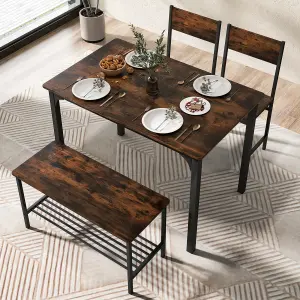 Costway 4-Piece Dining Table & Chair Bench Set Industrial Gathering Table Kitchen Set