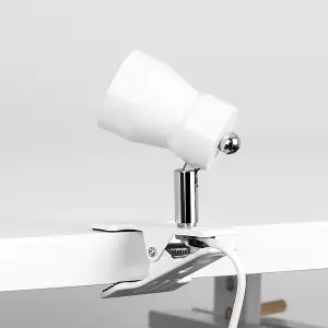 ValueLights Clamp On Desk Lamp Spotlight In Gloss White Finish