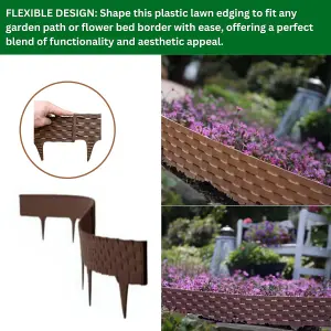 Flexible BrownRattan Effect Lawn Edging 2.4m - Flexible Plastic Garden Border Easy Install Edging for Grass, Gravel and Landscape